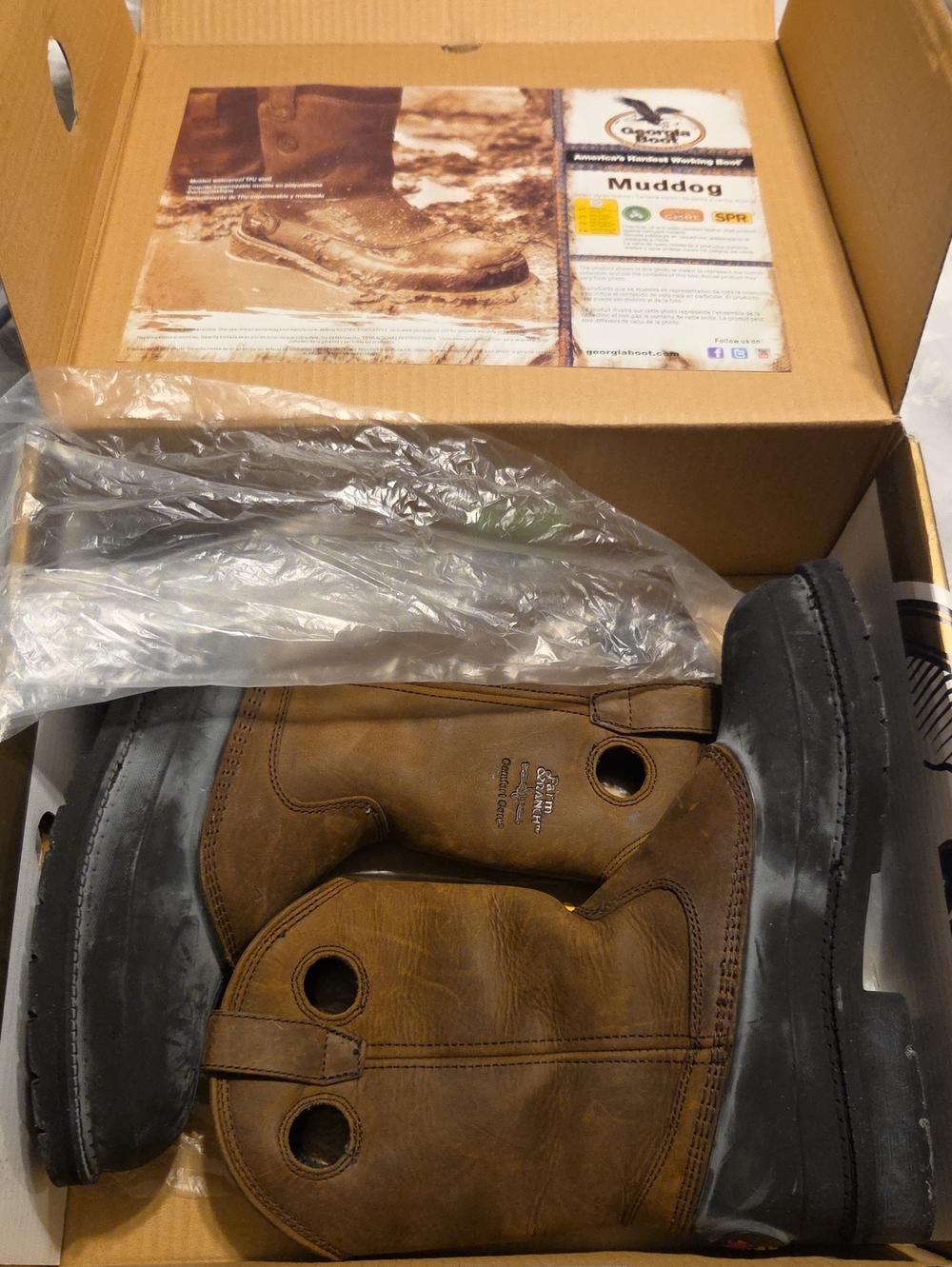 Georgia Boot Brown Leather Work Boots with Black Sole